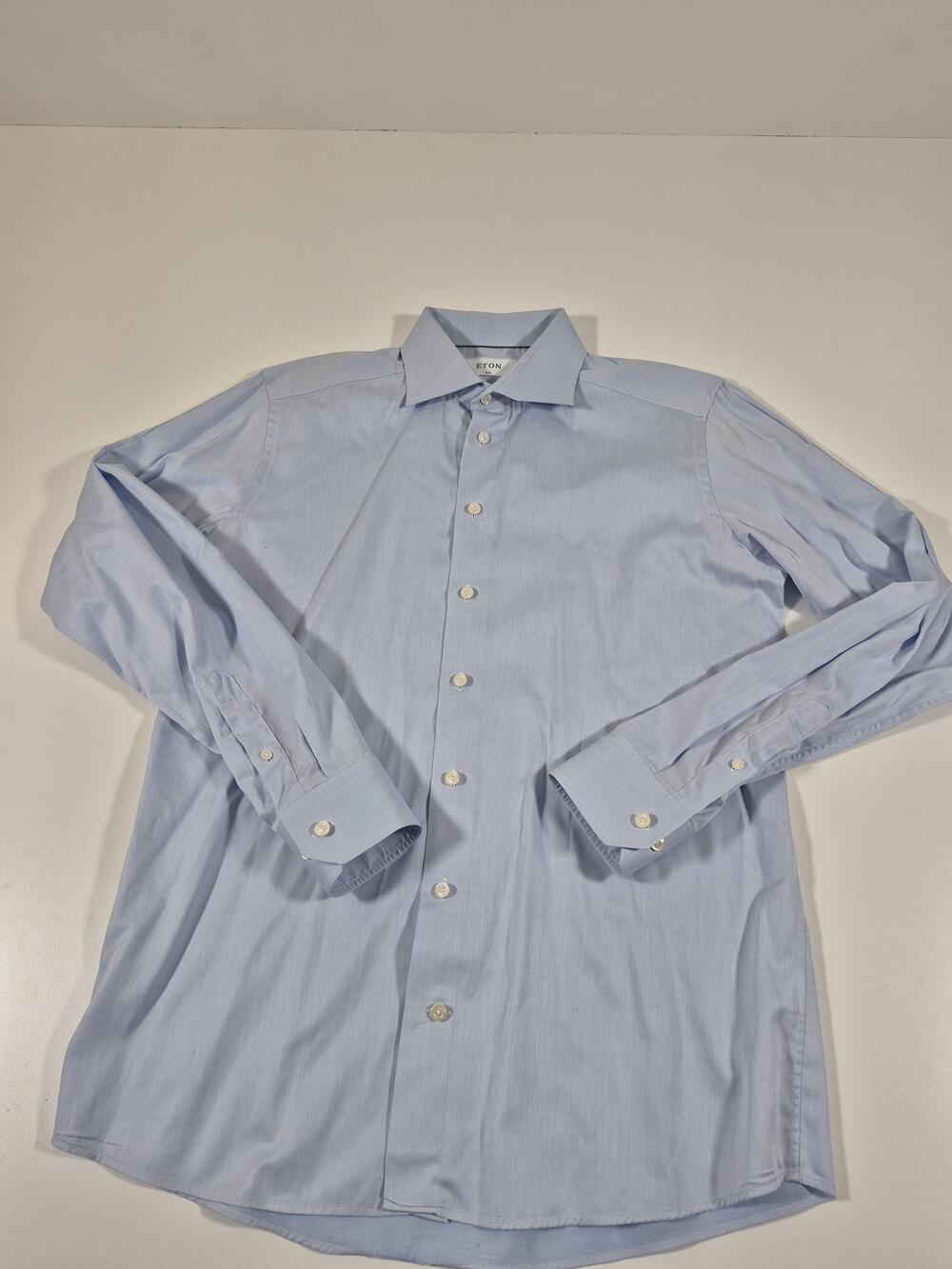 Eton Dress Shirt Men's 16 34/35 Blue Solid Slim Fit Cotton Twill Button-Down